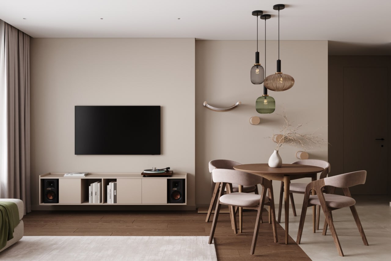 Кухонный блок с сочетанием дерева и оливкового оттенка