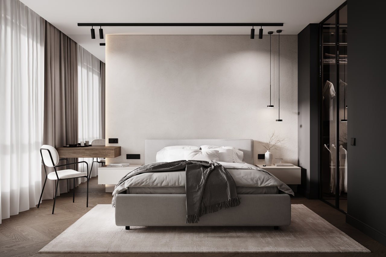 Спальня в спокойной нейтральной палитре