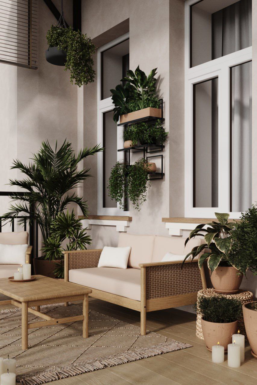 Уютная лаунж-зона с природными акцентами